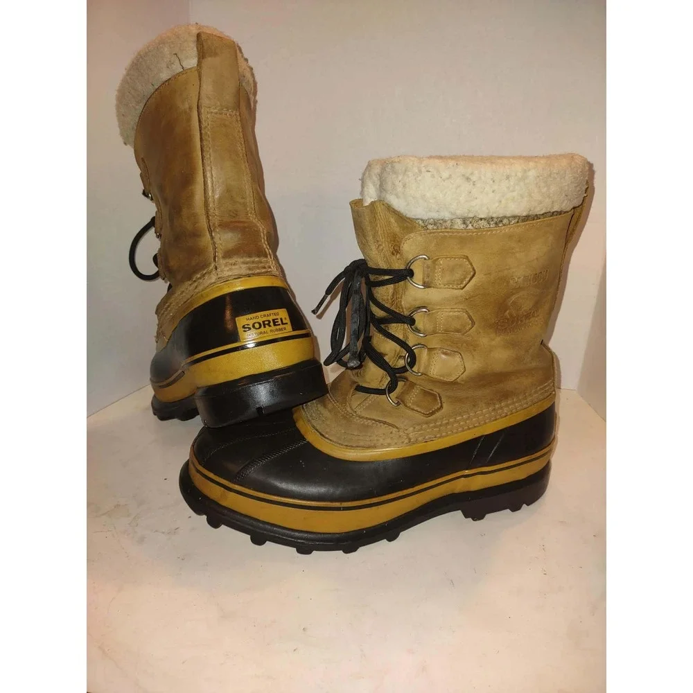 Sorel Caribou II Mens Waterproof Winter Snow Boots Buff Black NM1000-281 Size 9